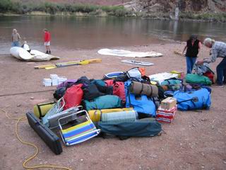 A pile of our personal gear on the rigging beach